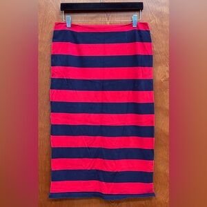 J.Crew Collection knit pencil skirt red & navy rugby stripes slit sides size 10